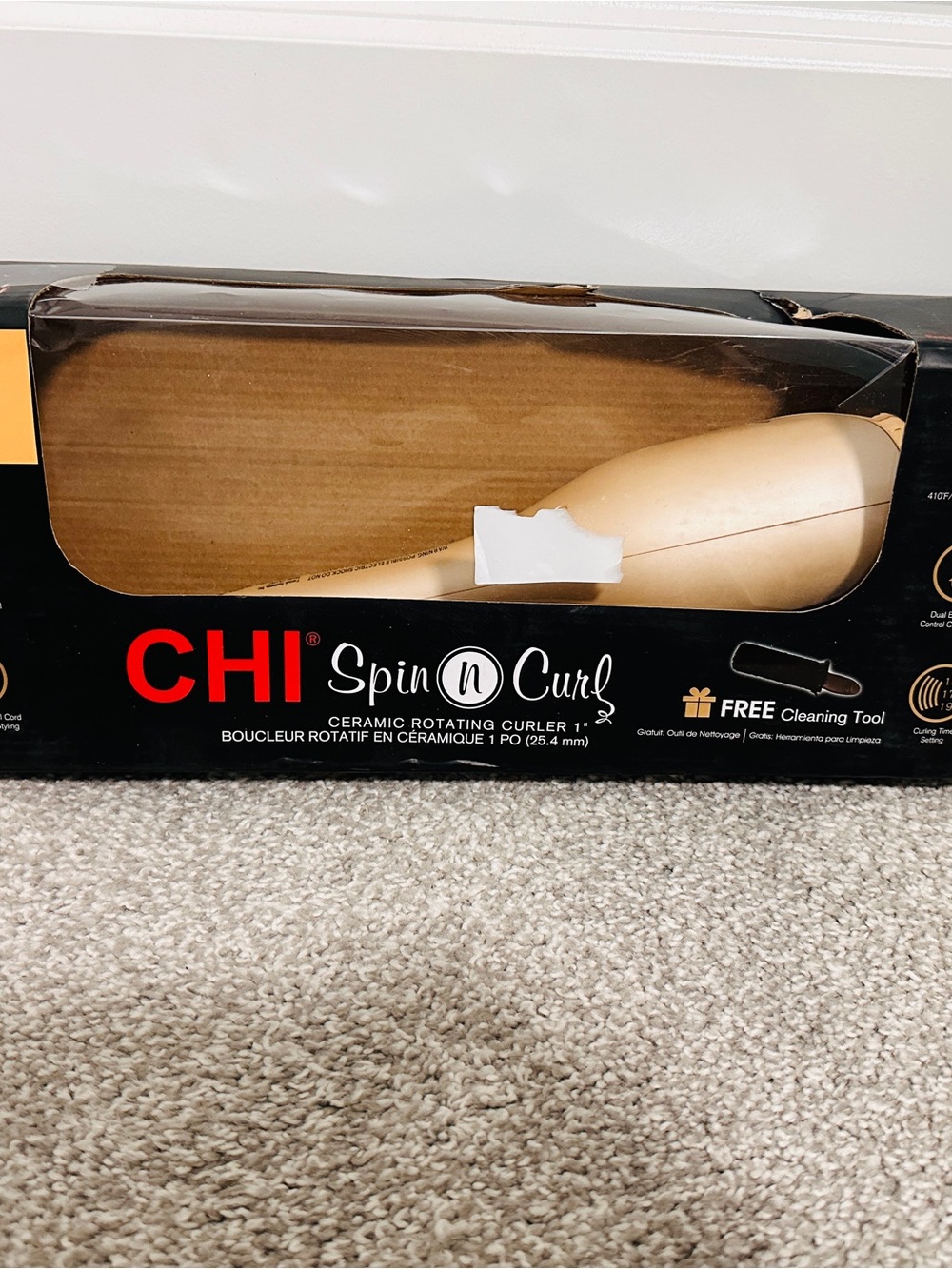 CHI Spin N Curl Ceramic Rotating Curler — Champagne